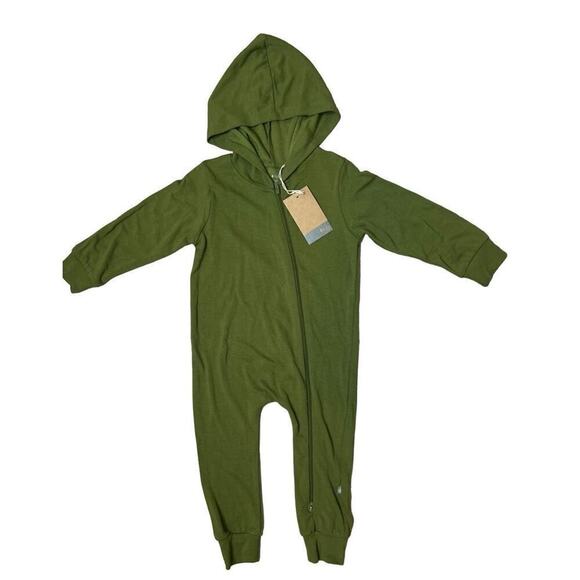 Kyte Baby Infant Olive Green Hooded Jersey Romper Bamboo Long Sleeve 2T Fall NWT - Picture 1 of 8